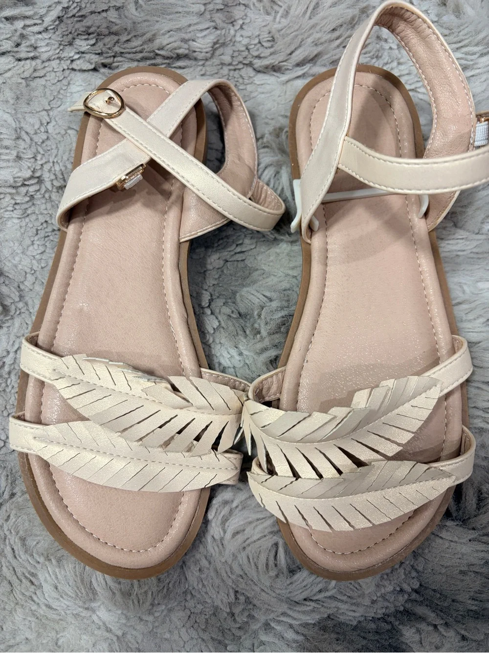 Women’s Beige Leaf Strap Sandals